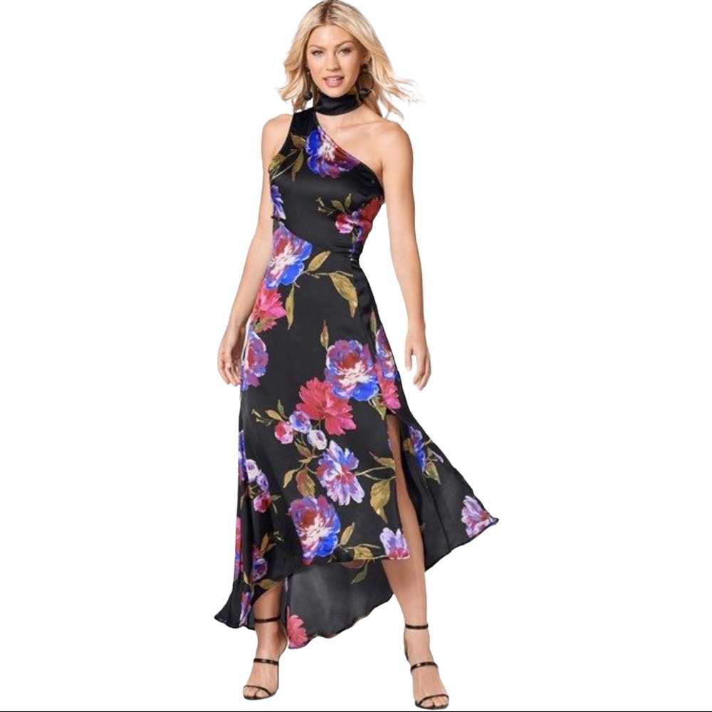 Venus One Shoulder With Choker Collar Maxi Dress